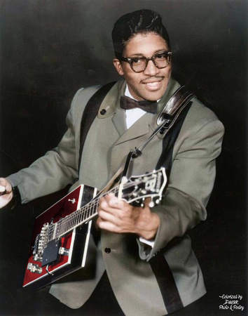 Bo Diddley, circa 1958. Colorized by D. W. Orr, 2023.
