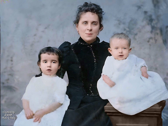 Emma with Katie and Nathan (1878). Colorized/Enhanced by D. W. Orr