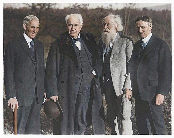 Ford, Edison, Burroughs, Firestone (1920) - Colorized by D. W. Orr