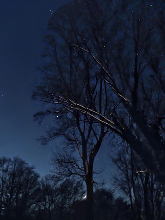 Pleiades, Jupiter, Moon Conjunction on a Snowy Evening